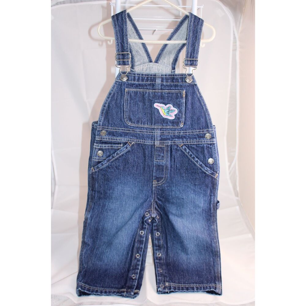 Kids Blue Denim Front Pocket Adjustable Straps Overalls Size 12-18M